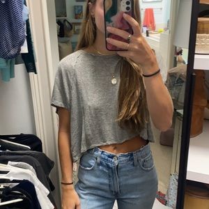 Free people gray crop top tee